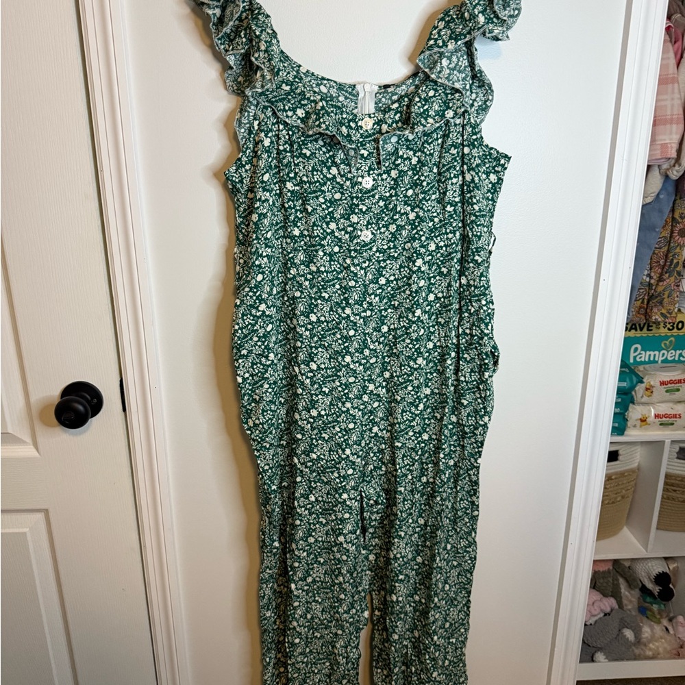 BloomChic Green Floral Ruffle-Strap Romper Jumpsuit